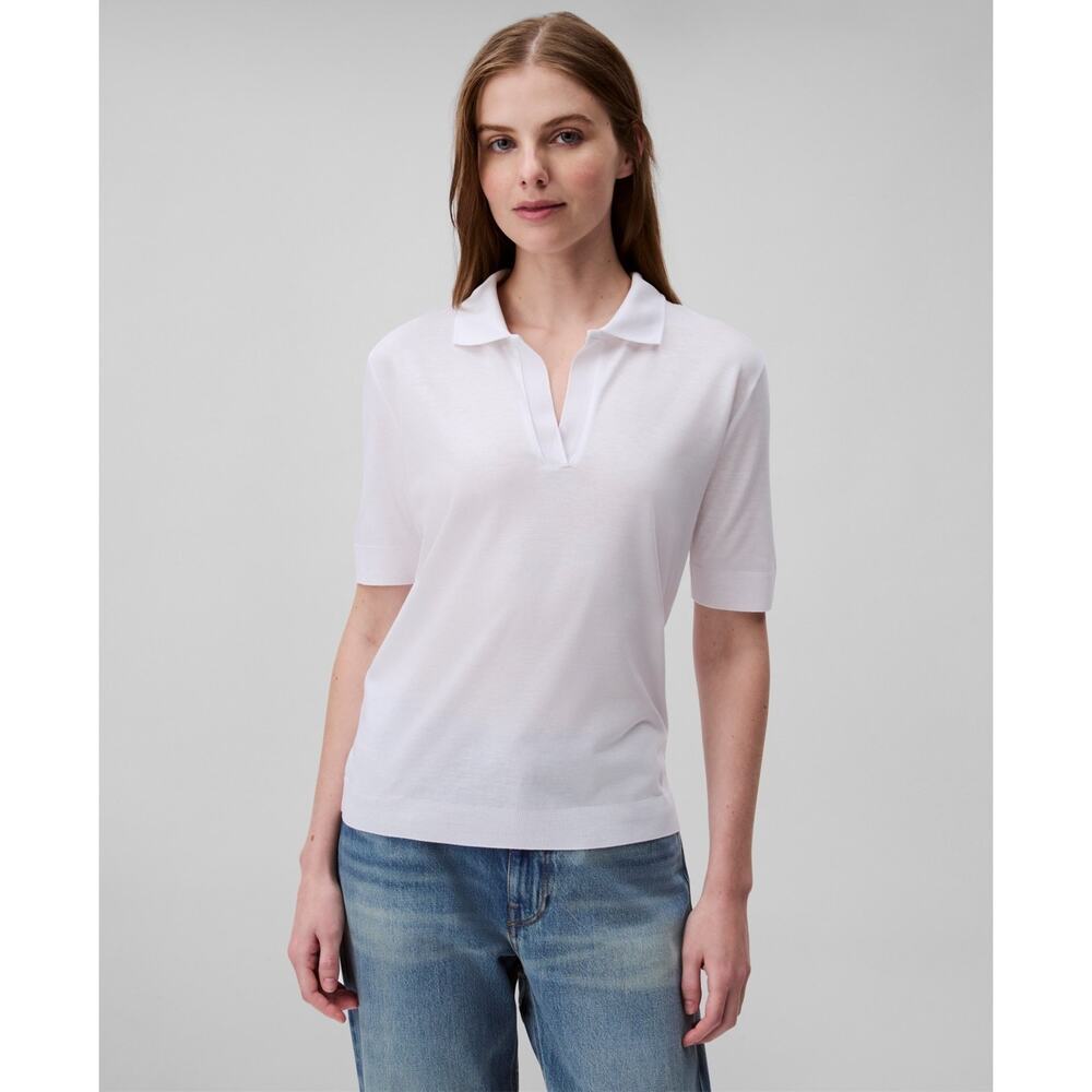 Calvin Klein Women's Short Sleeve Collared Knit Top White Size L 1899